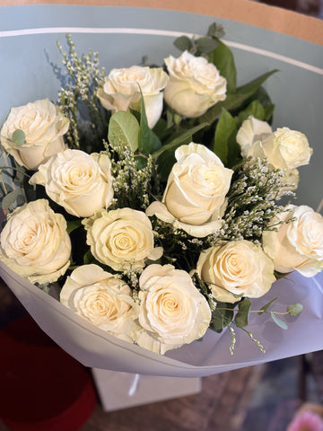 *NOT AVAILABLE BETWEEN MAY 7th 14th” Dozen Roses WHITE with Luxury Wrapping