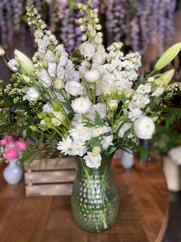 "Tenderness" Vase. Classic Whites & Greens