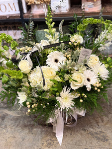 Floral Basket White & Green - Pick Your Size
